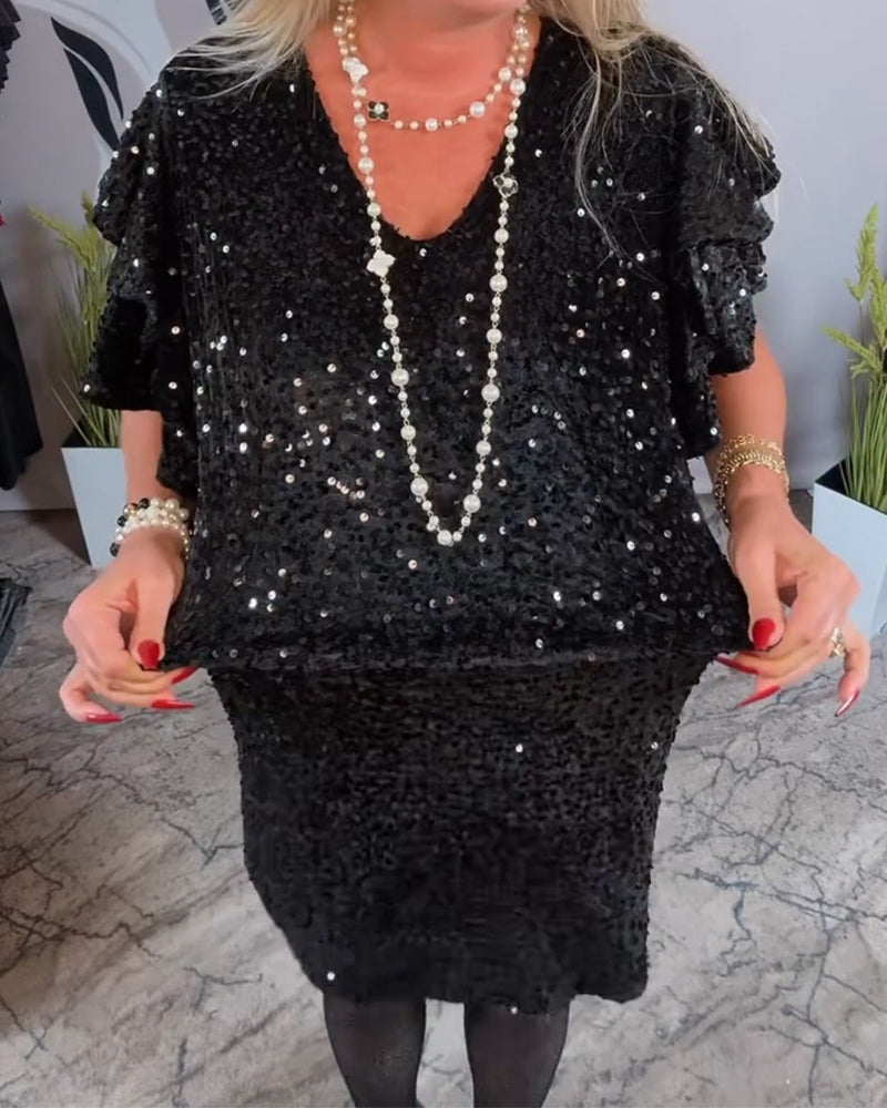 Klänning V-Ringning Ryschärm Sammets Glitter