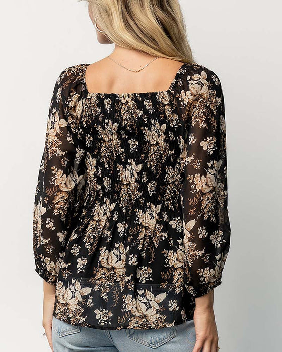 Blus Blommig Fyrkantsringning Midjesittande