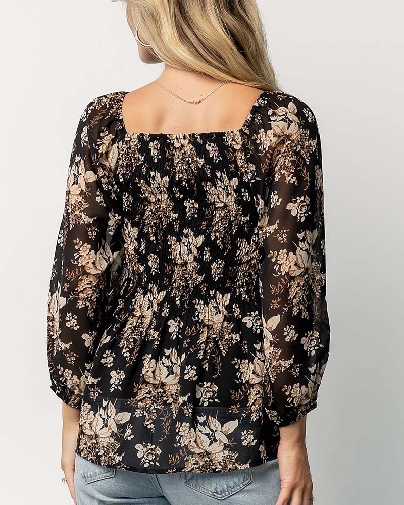 Blus Blommig Fyrkantsringning Midjesittande