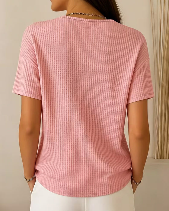 T-Shirt V-Hals Enfärgad Mångsidig Kortärmad