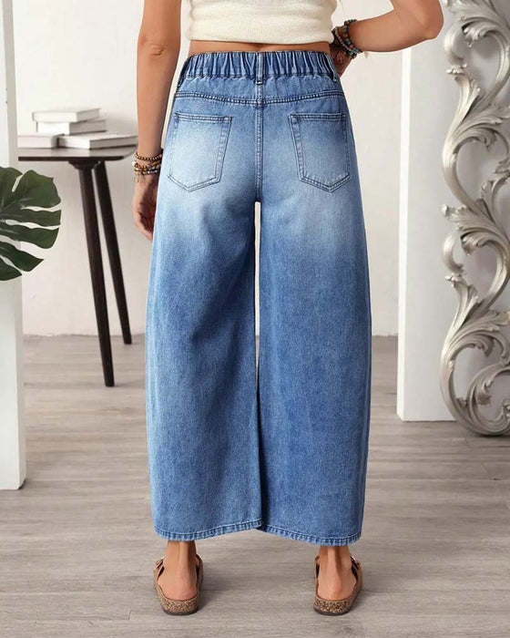 Jeans Denim Elastisk Midja Vida Ben Croppad