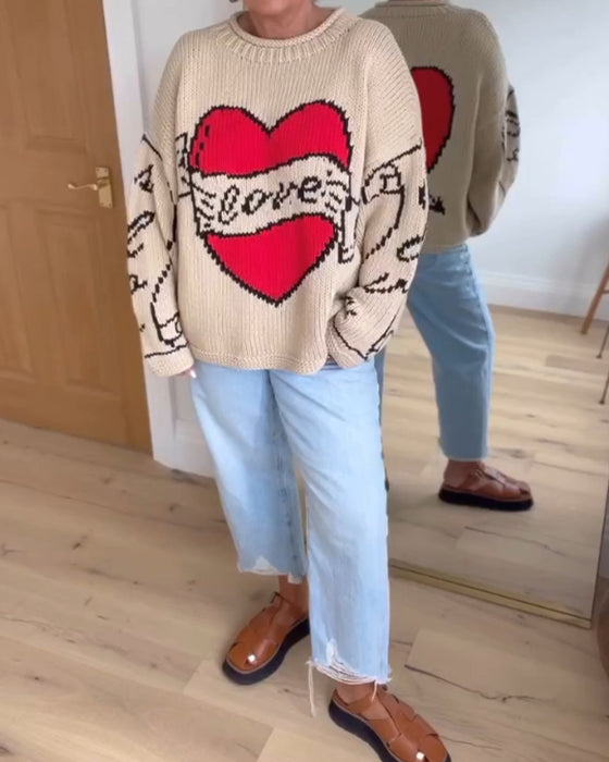 Hjärt mönstrad avslappnad tröja