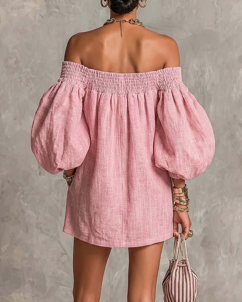 Klänning Bandeau Elastisk Puffärm