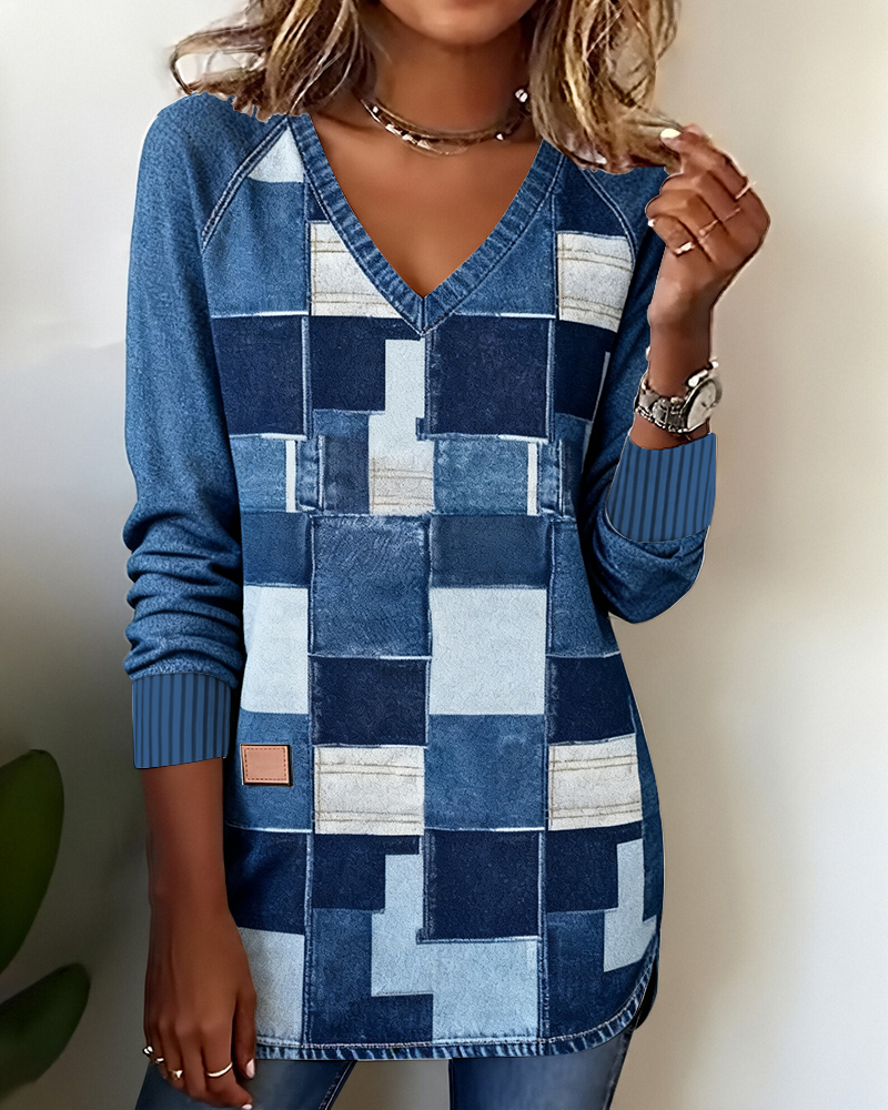 V-Ringad Topp Med Retrotryck Och Slits