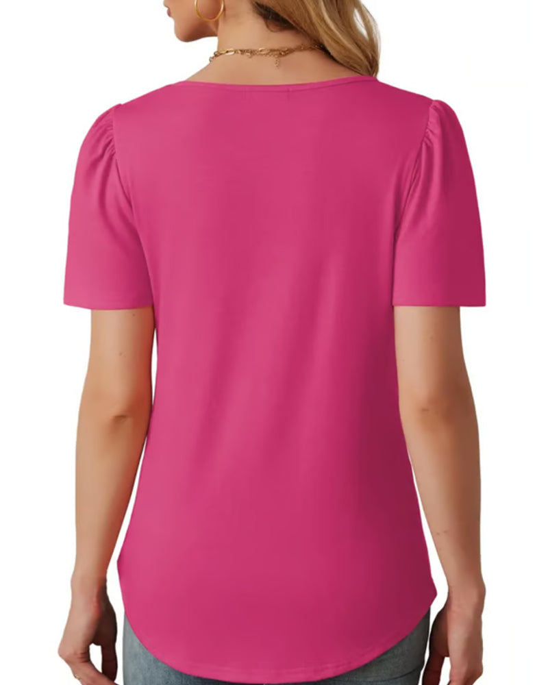 T-Shirt Veckad Lös Rund Halsning Kortärmad