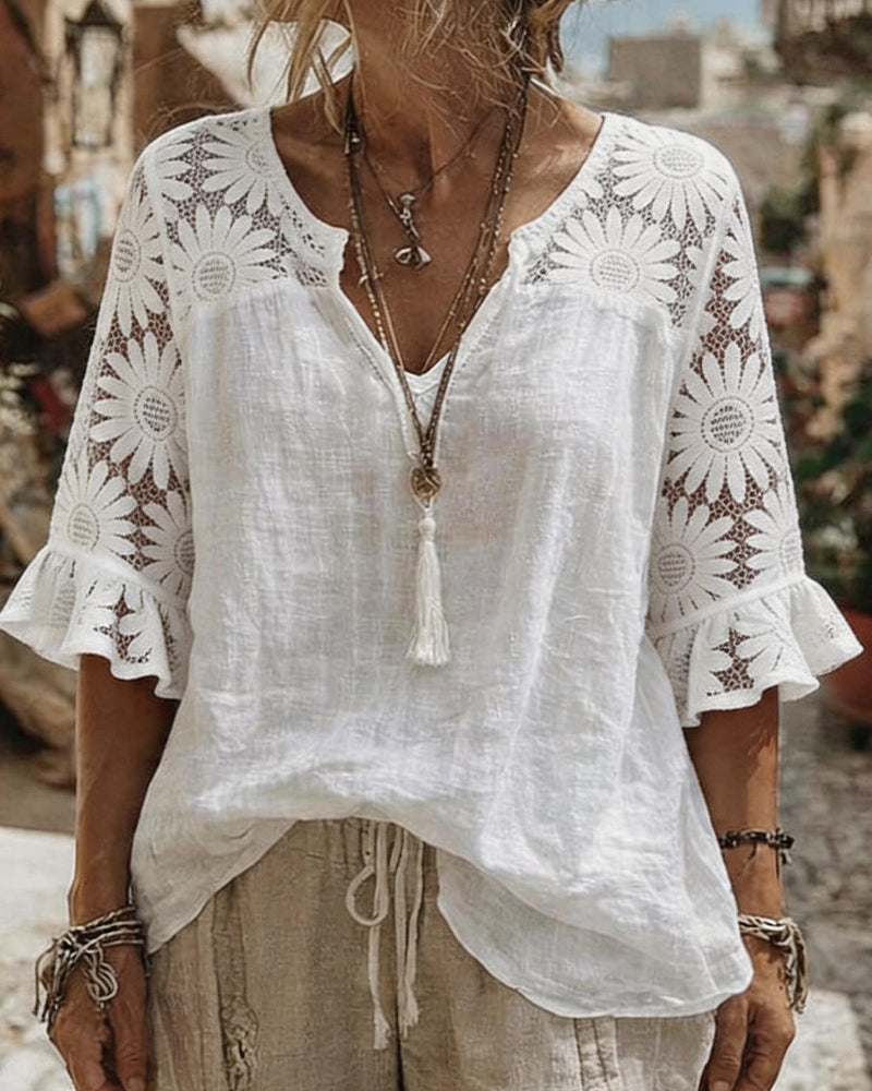 Blus Prästkrage Spets Lapptäcke