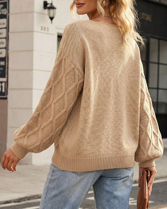 Pullover Lykta Ärm Argyle Mode Stickad