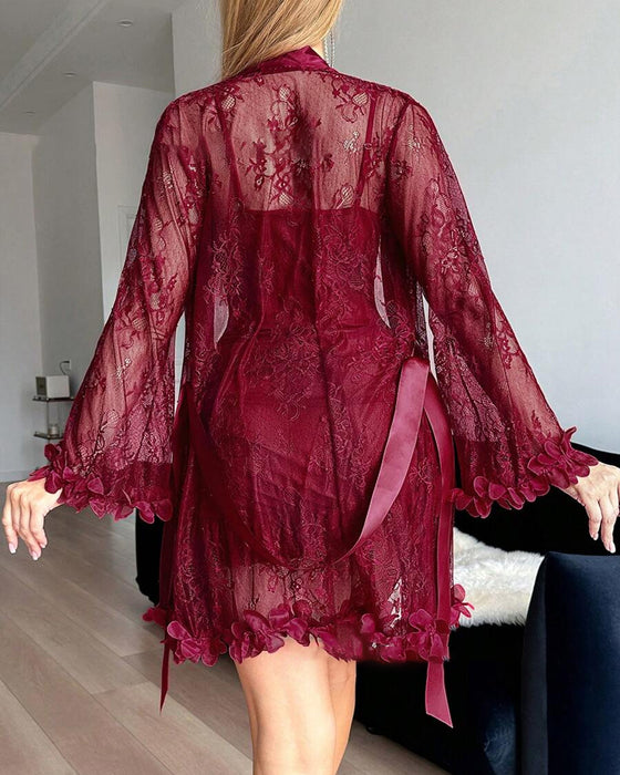 Klänning Spets Omslag Spagettiband Spetskant Pyjamas