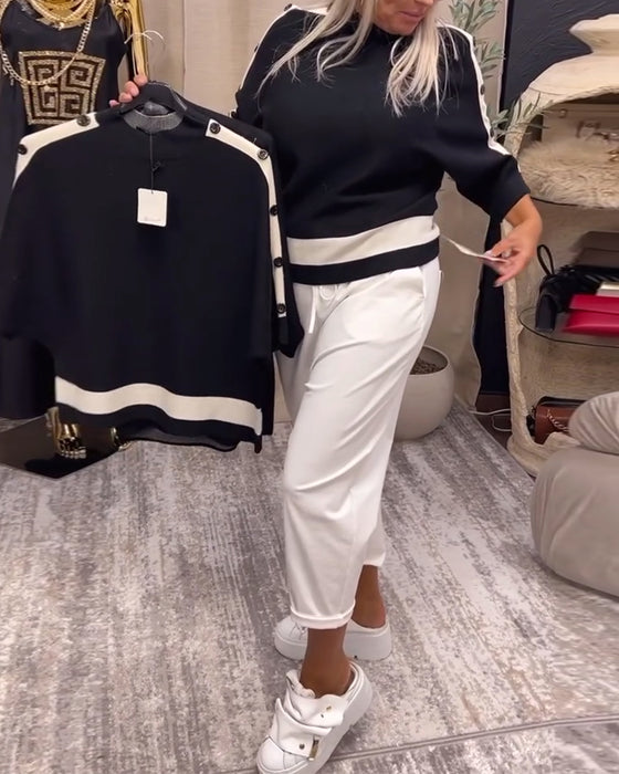 Colourblock tröja med knäppning