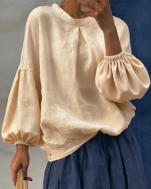 Blus Puffärm Bomull Lin