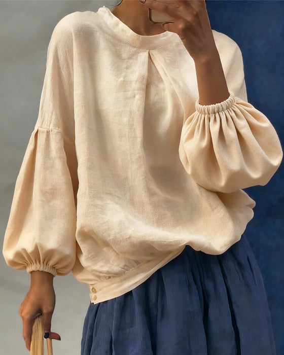 Blus Puffärm Bomull Lin