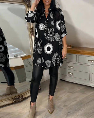 Klänning Geometrisk Cirkulärt Tryck Långärmad