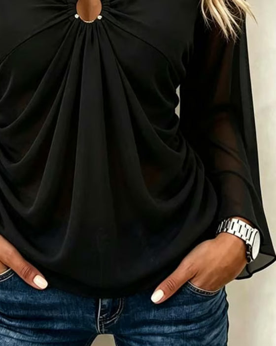 Blus V-Hals Metall Ring Twist