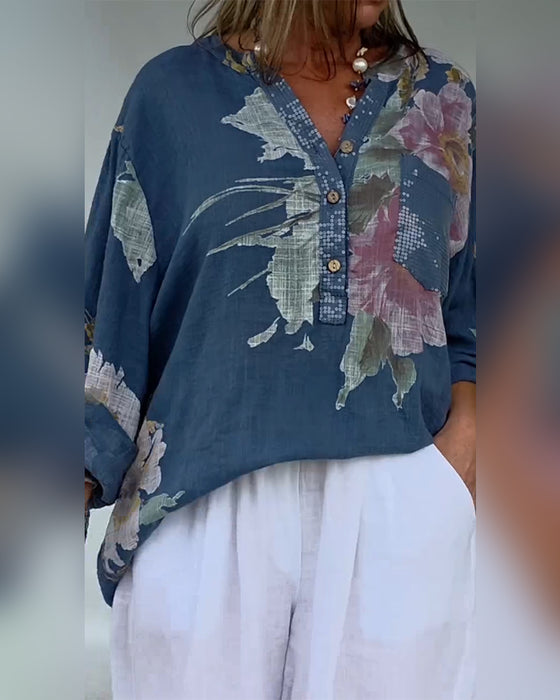 Blus Öppen Fram Glitter Patchwork Tryckt