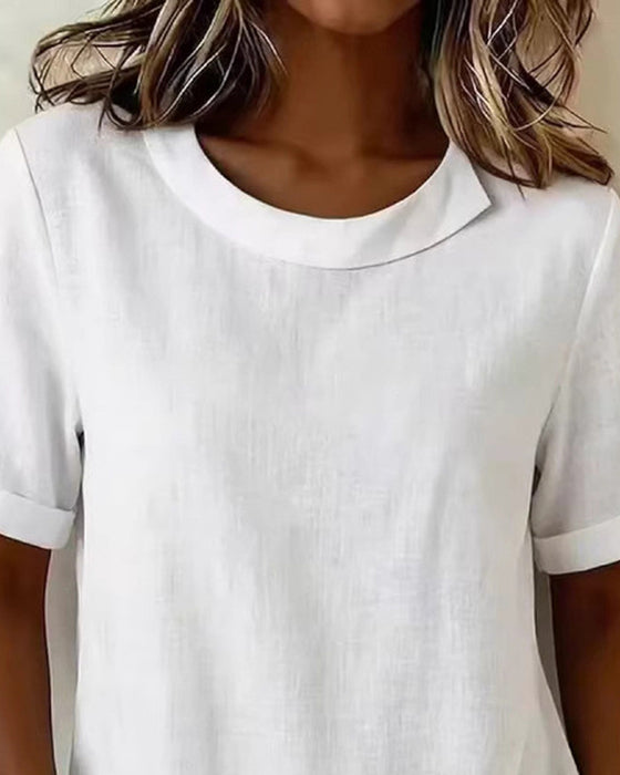 Blus Kortärmad Oregelbunden Design Halsringning