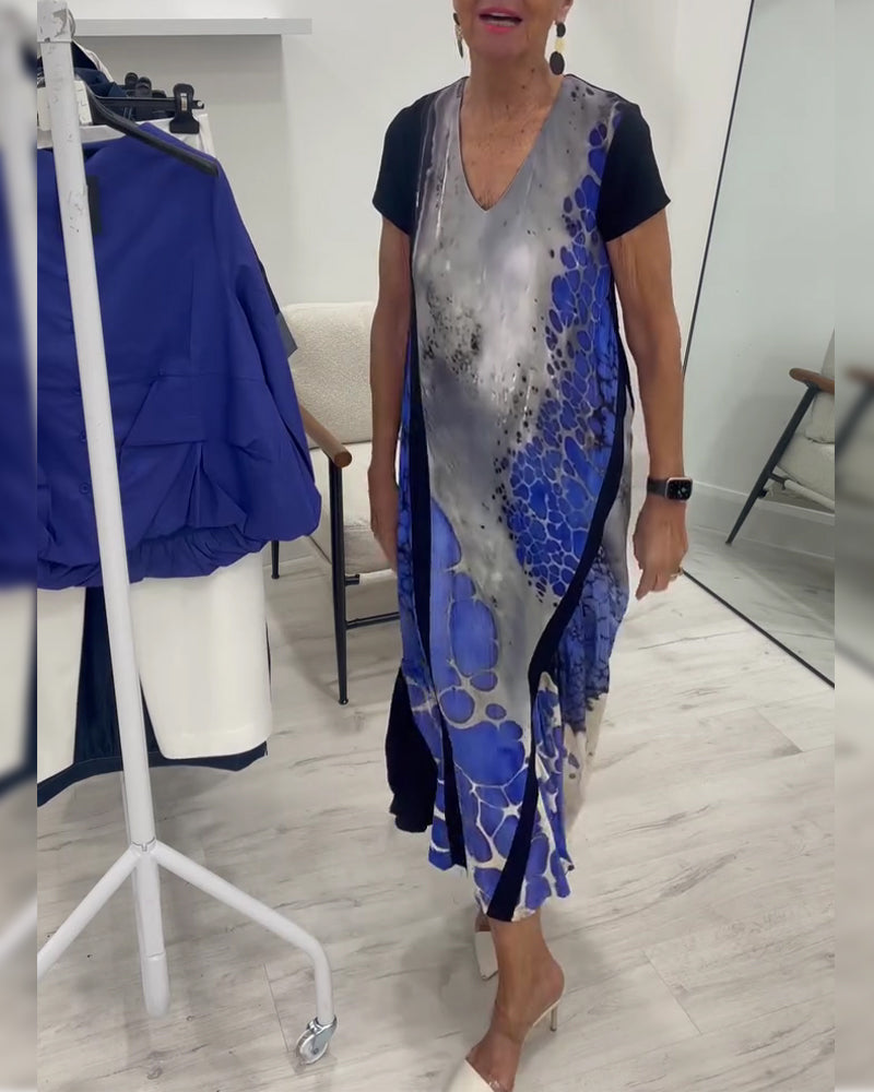 Klänning Bläck Tvätta Tryck Lång