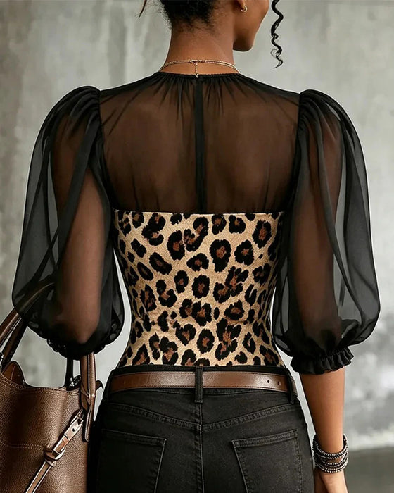 Blus Leopard Puffärm