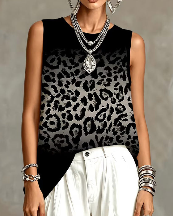Linne Ombre Leopard Ärmlös