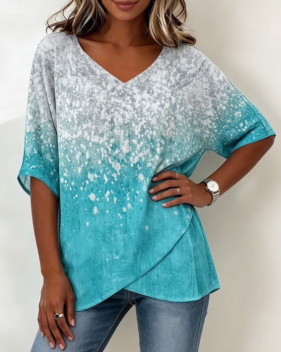 T-Shirt V-Hals Snöflinga Gradient Fåll Oregelbunden