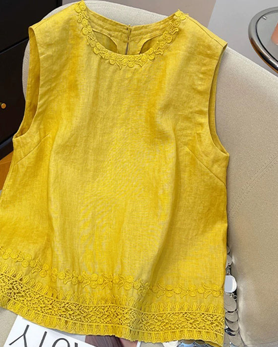 Tank Top Rund Hals Broderad Kant