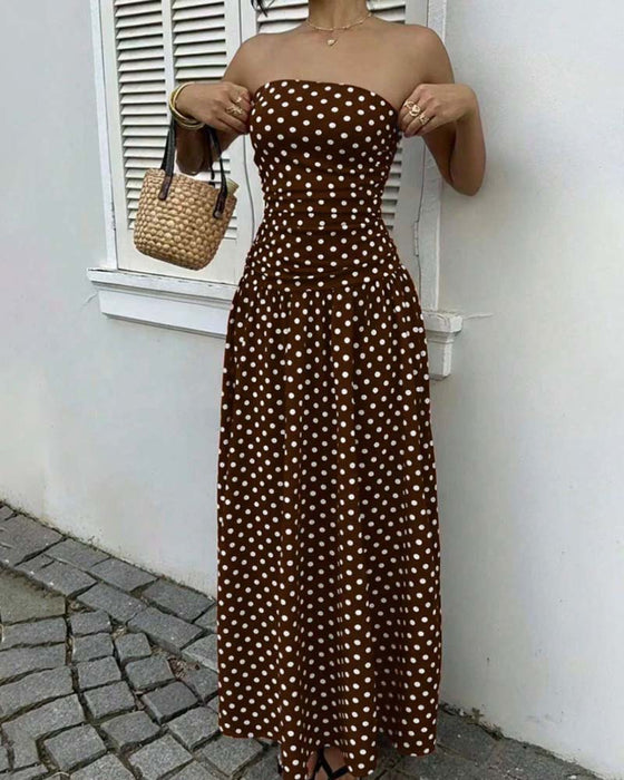 Klänning Prickig Bandeau A-Linje Lång