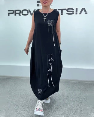 Klänning Ärmlös Oversized Bokstavstryck