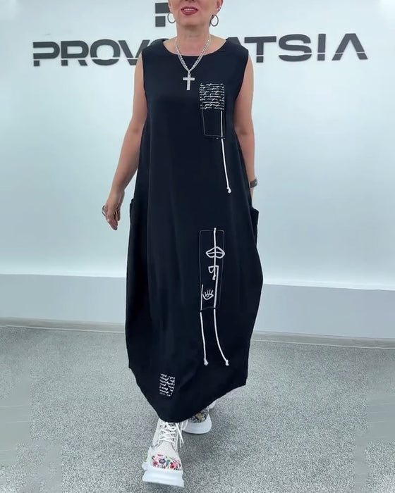 Klänning Ärmlös Oversized Bokstavstryck
