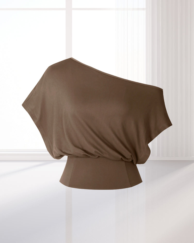 T-Shirt Asymmetrisk Fåll Åtsittande Fladdermus