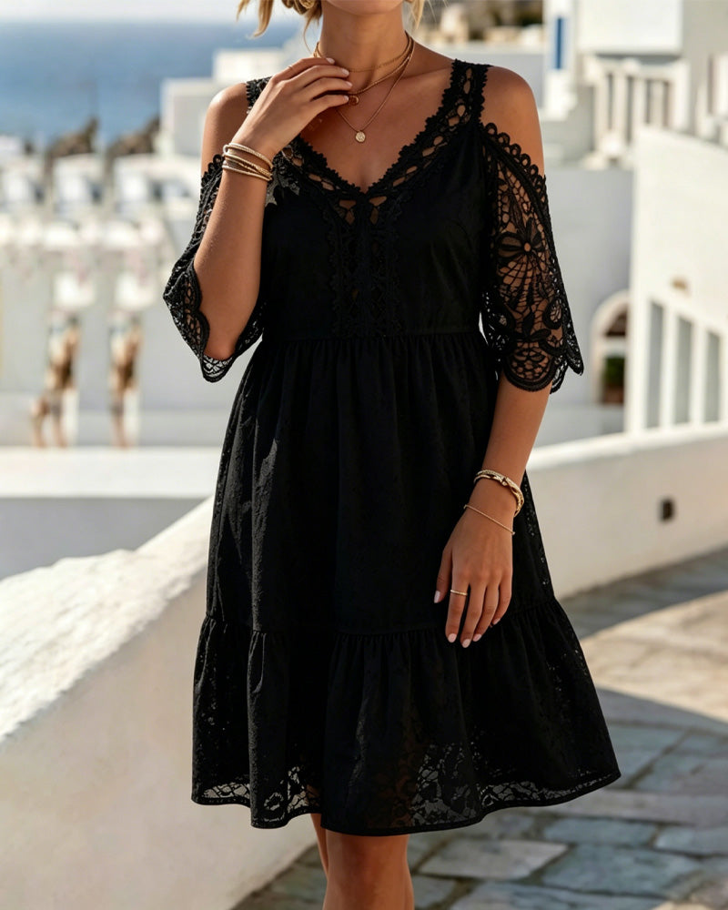 Klänningar Spets Off-Shoulder Skiktad Kort