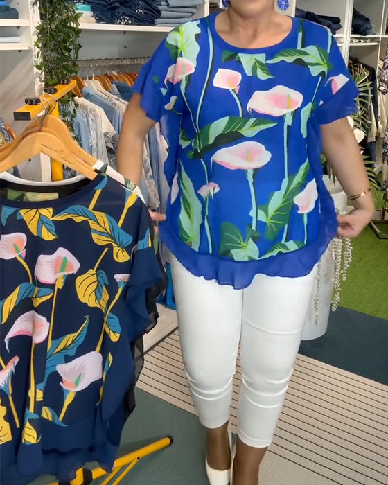 Blus Fladdermusärm Tryckt