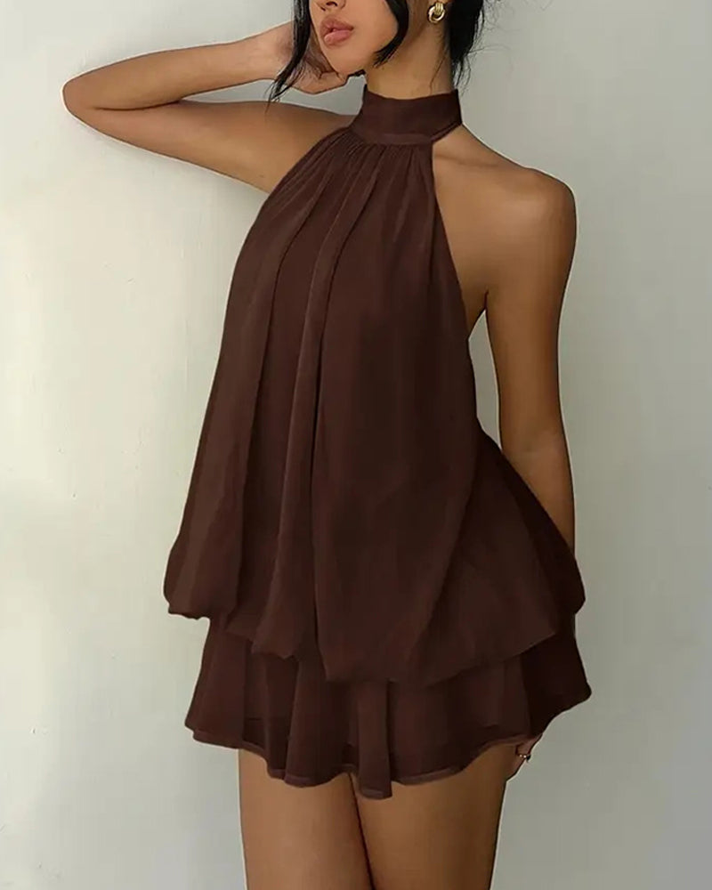 Klänning Halsrem Chiffong Mini