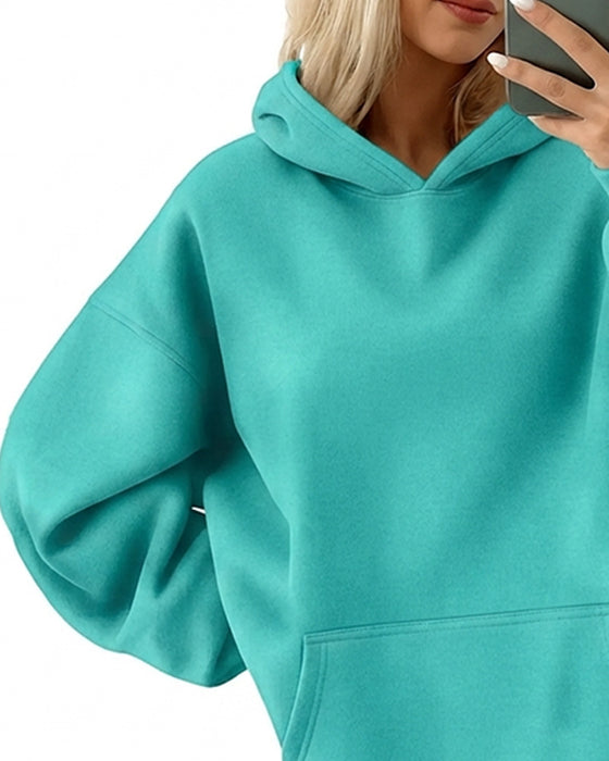 Hoodie Huvförsedd Ficka Solid Lös