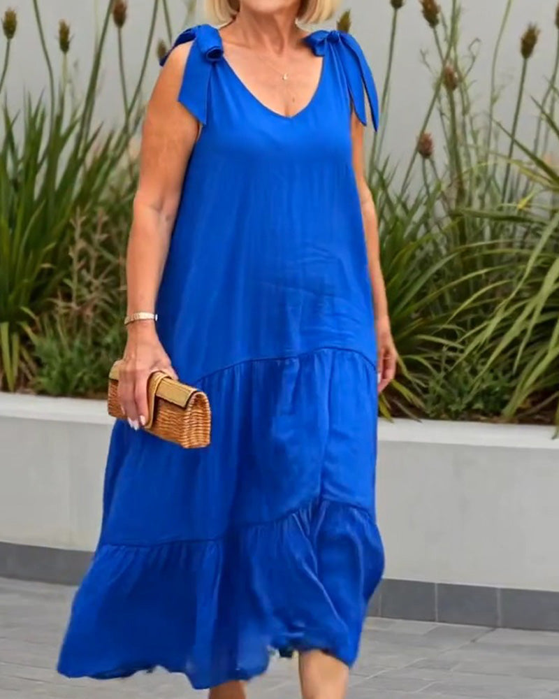 Klänning Knytrem Enfärgad Mellångd