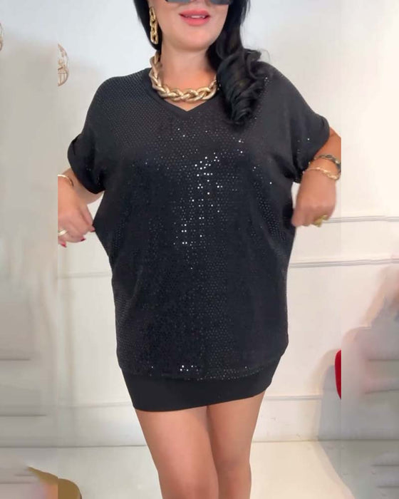 Blus V-ringning Paljetter Elegant