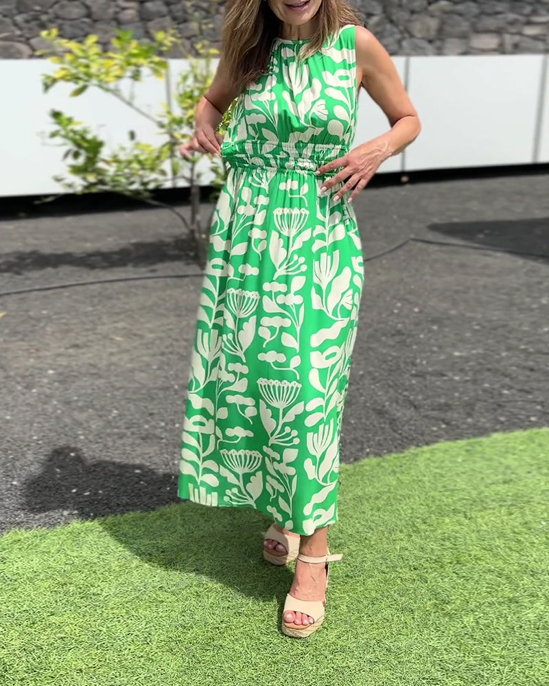 Klänning Ärmlös Lång Midja Tryckt