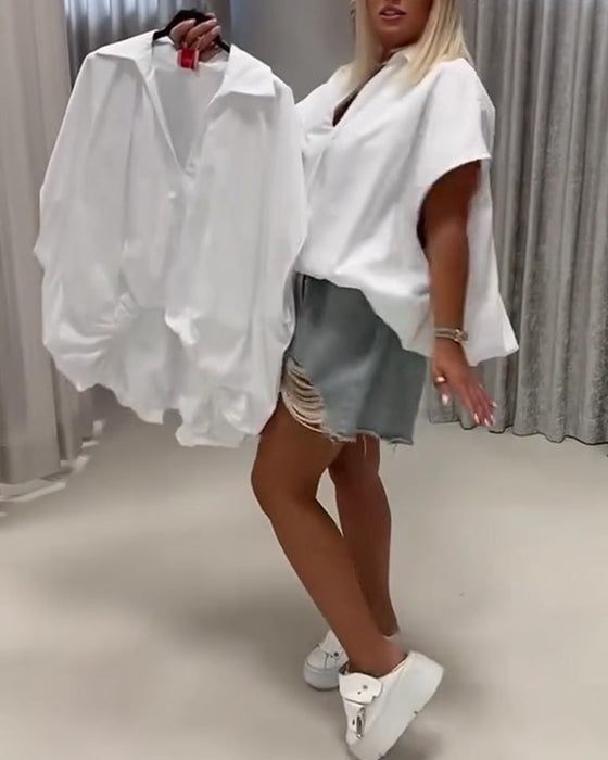 Blus Krage Loose Fit Fladdermusärm