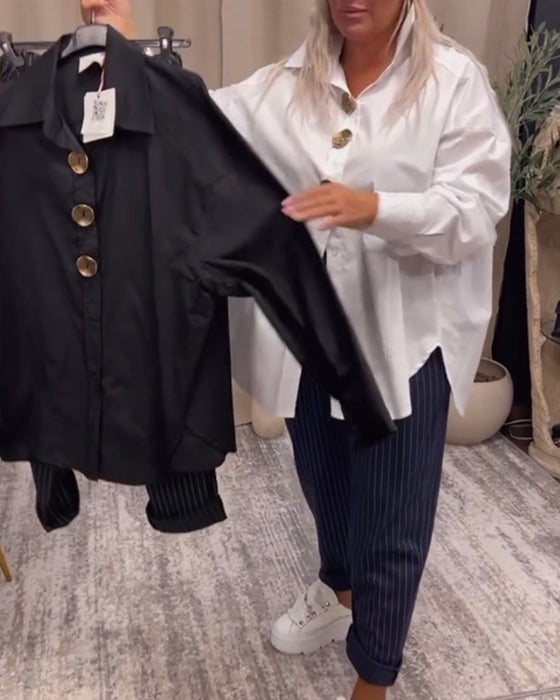 Snygg enfärgad skjorta med lapelknapp