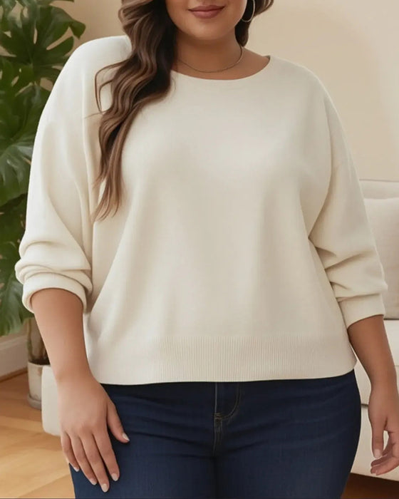 Pullover Rund-Hals Drop-Axel Enfärgad Löst