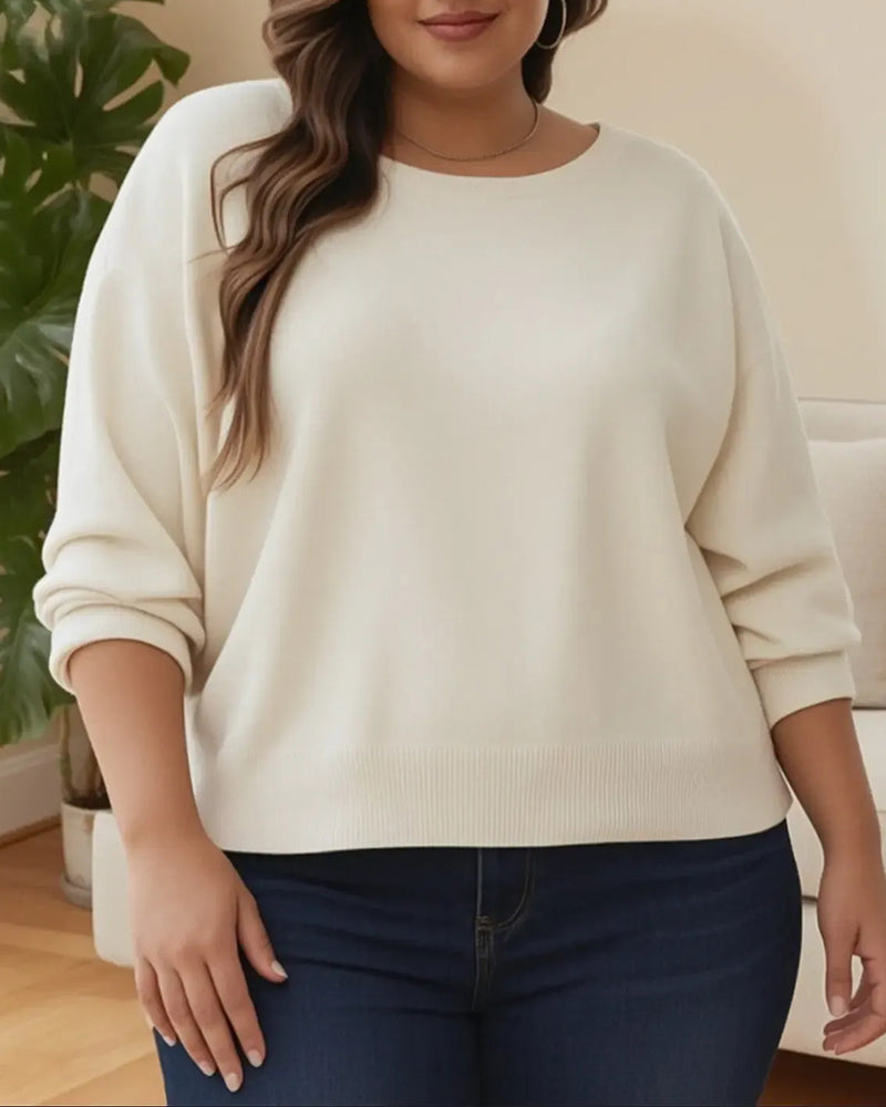 Pullover Rund-Hals Drop-Axel Enfärgad Löst