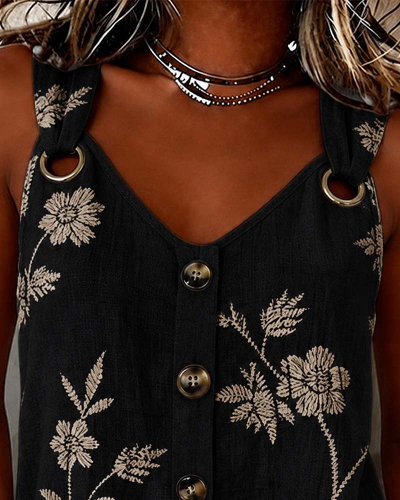 Tank Top Blommig Kamisol Metall Ring