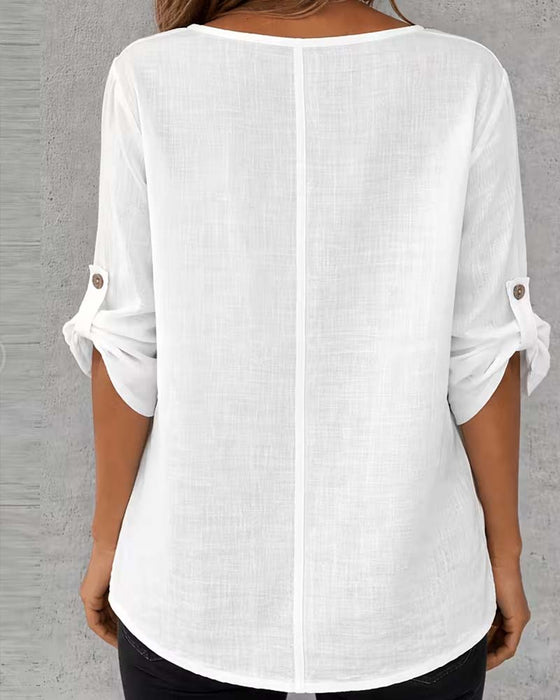 Blus Solid Casual Knapp