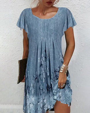 Klänning Rynkade Ärmar Tryckt