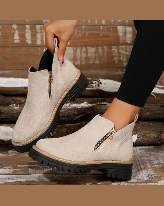 🔥Höst- Och Vintergodisar🔥Damstövlar Med Rund Tå Och Dragkedja I Sidan