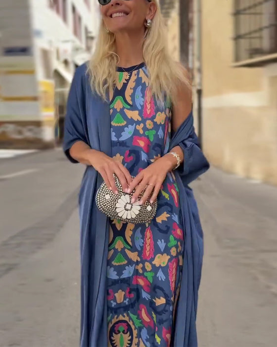 Set Ärmlös Lång Klänning Med Lång Cardigan