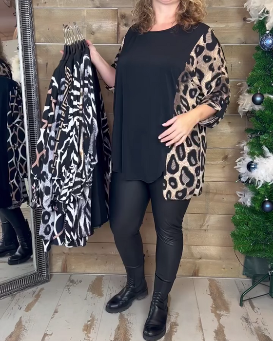 Leopardmönstrat casual topp med rund hals