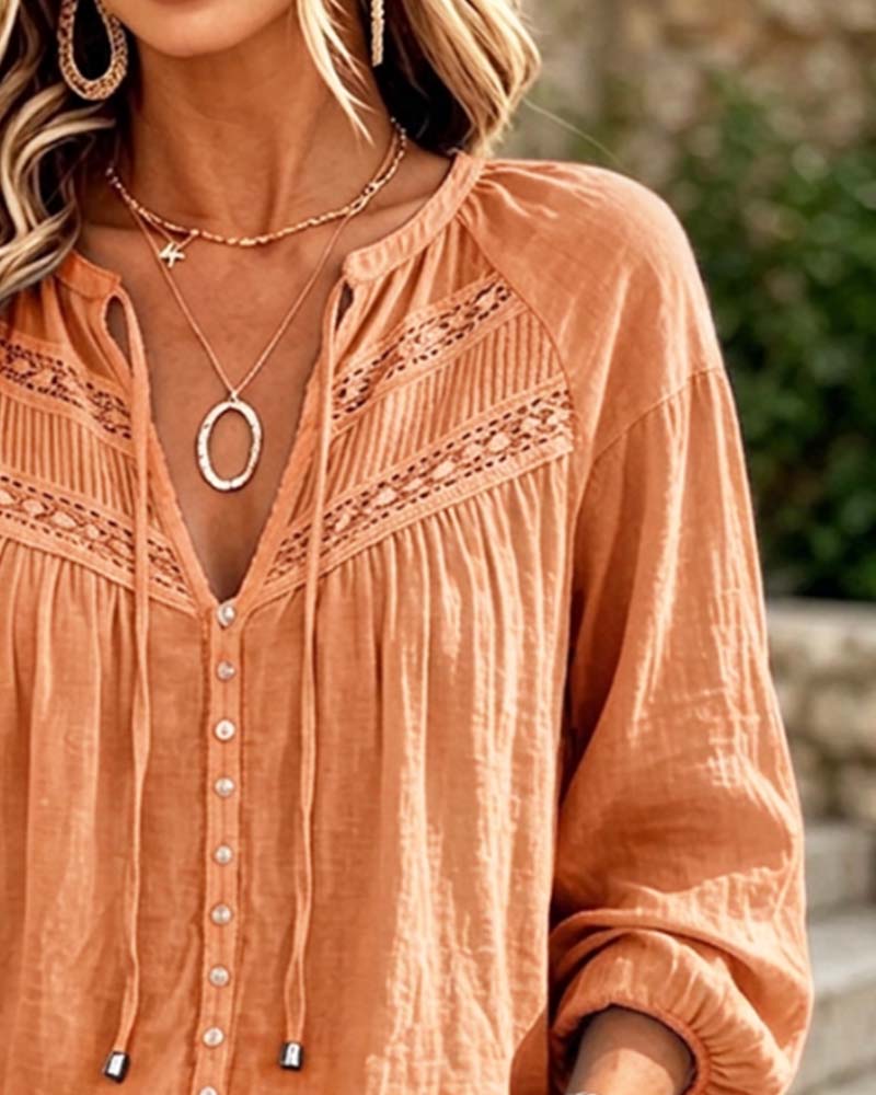 Blus Casual Hollow Out Spets