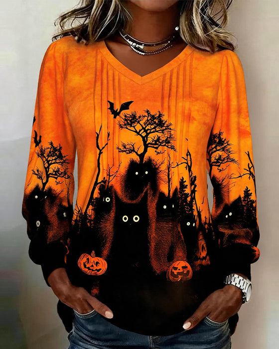 Topp V-Hals Rynkad Halloween Långärmad