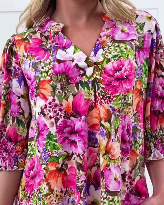 Blus Kort Ärm Modern Blommig