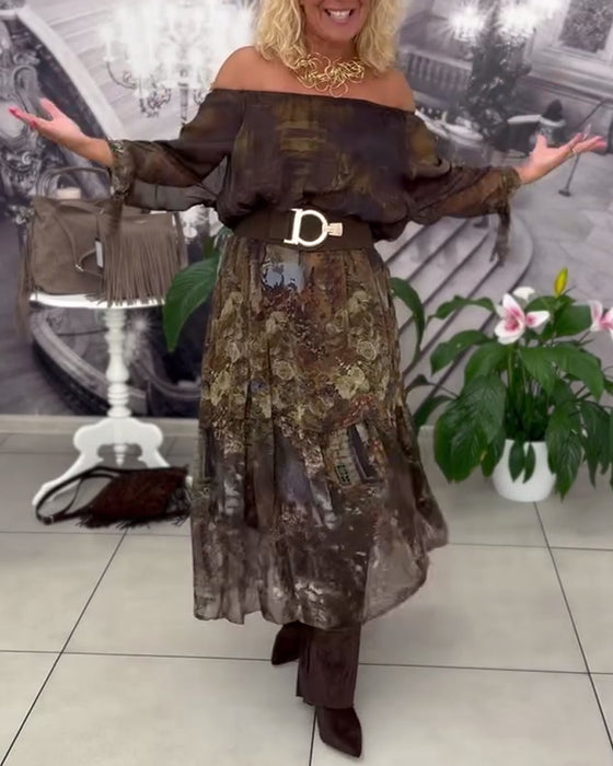 Klänning Elegant Blomtryck Lång