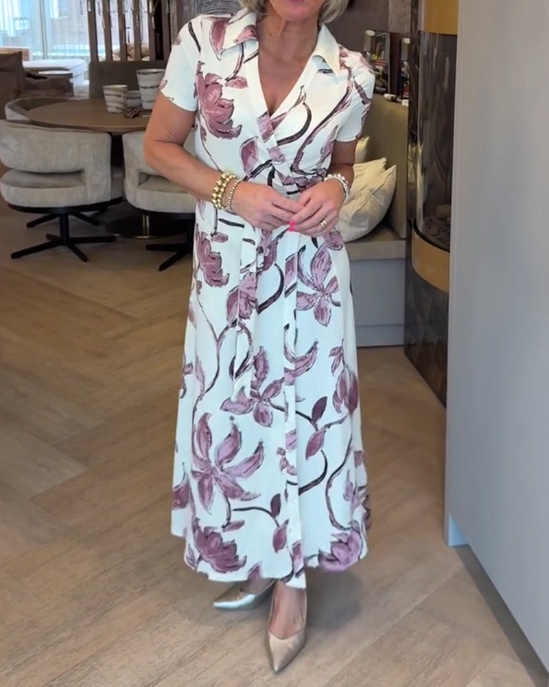 Klänning Blommigt Tryck V-Hals